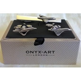 ONYX-ART CUFFLINK & TIE BAR SET – CONCORDE